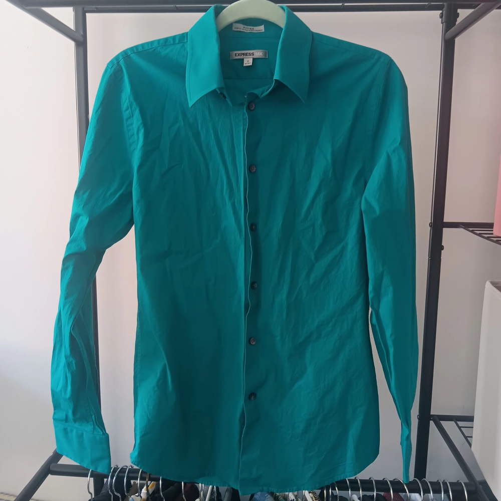 Express Blue Casual Button Down Shirt